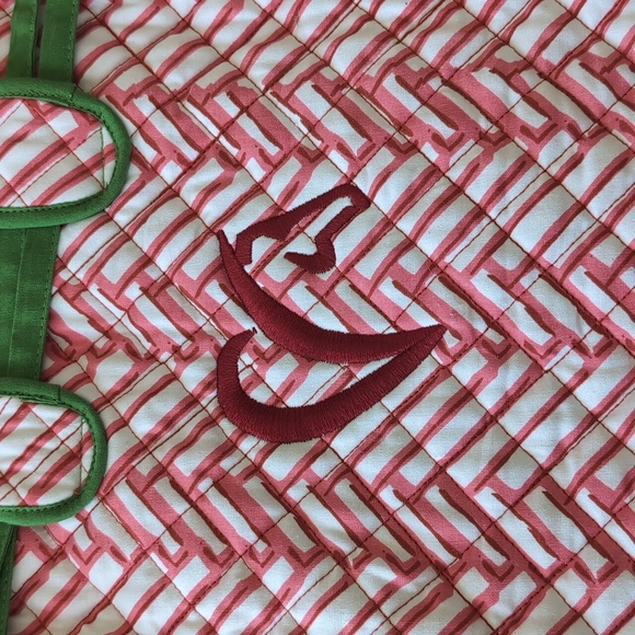 Pomegranate Chic Pink & Green Tote Bag with Embroidered Horse Design - Picture 6 of 8